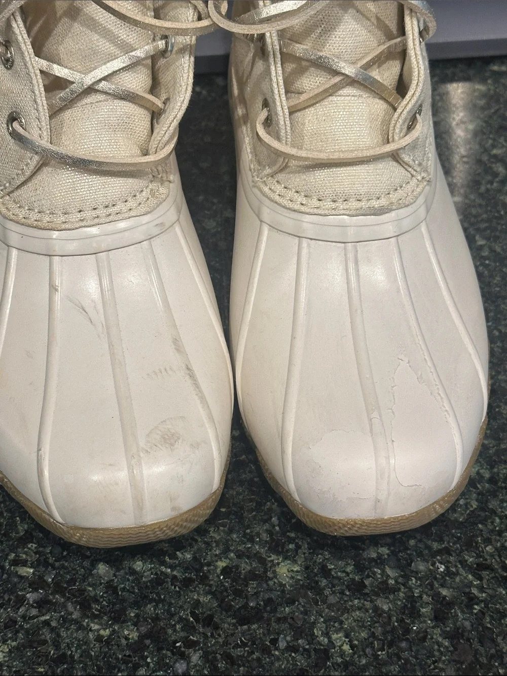 Girls Sperry sport saltwater golden vanilla duck boots sz 3 used